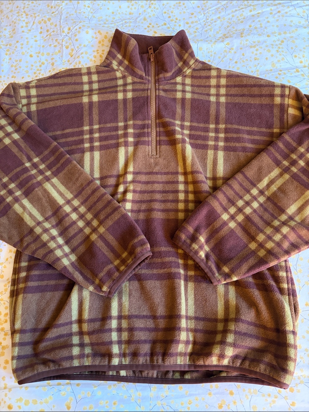 TNA Plaid Half-Zip Fleece Sweater - Brown Like New